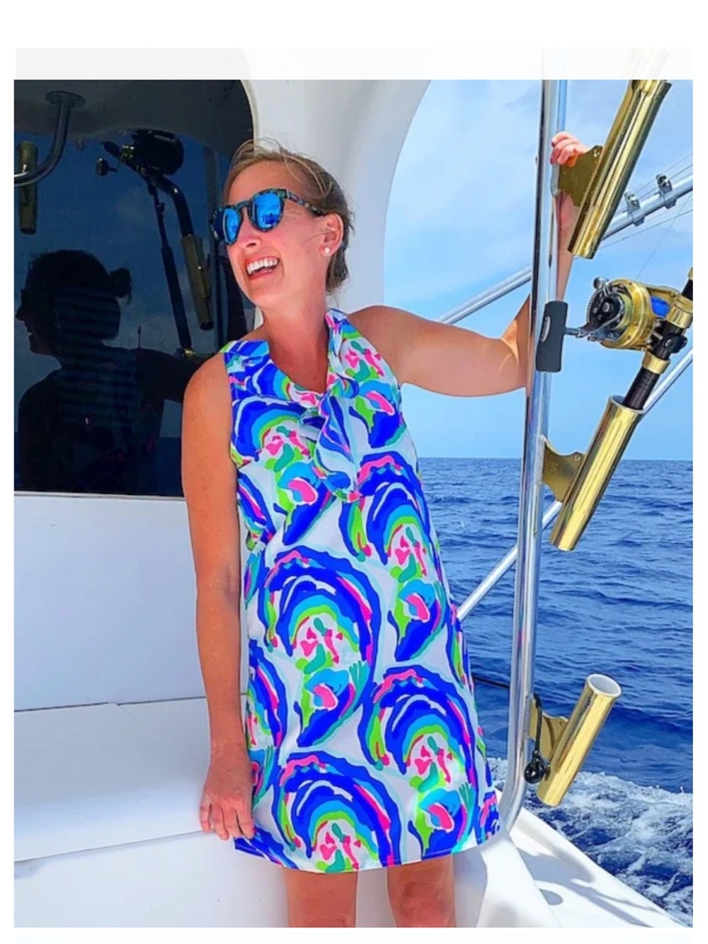 Sleeveless Wave-Print Mini Dress - Blue, Green & Pink